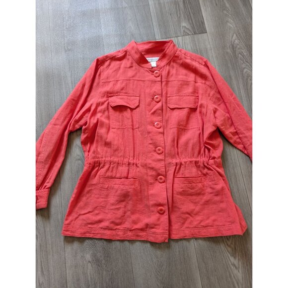 Christopher & Banks Coral Button-Front Drawstring Waist Linen Blouse Jacket Wome - Picture 3 of 7